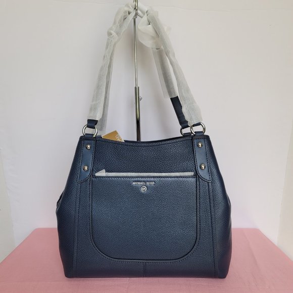 MICHAEL KORS Molly Pebbled Leather Large Shoulder Tote- Navy color⭐ - Picture 6 of 16